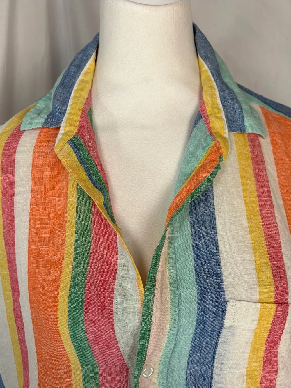Frank & Eileen Colorful ‘Eileen’ Linen Vertical Stripe Button-Up Shirt Medium - Picture 4 of 9